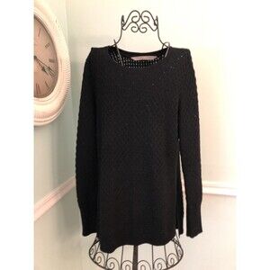 ATHLETA M Black Honeycomb Wool Blend Sweater Pull Over Crew‎ Neck